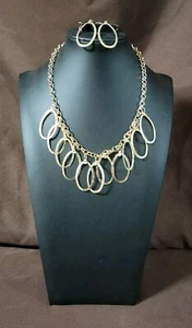 Paparazzi Double Oval Time Gold Necklace And Earrings - Picture 1 of 5