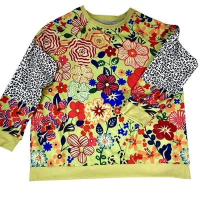 Mujer 3X Sudadera Estampado Floral Boho Pullover Verde Años 70 Hippie Chic Flores Foto 1 de 4