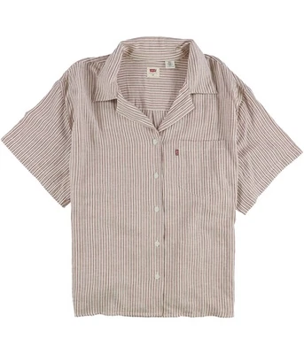 Camisa con botones a rayas Levi's para mujer, beige, talla grande, 4X Foto 1 de 2