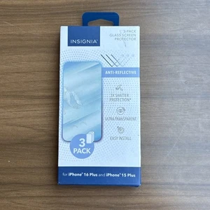 3X Insignia Tempered Glass Screen Protector for Apple iPhone 15 & 16 PLUS - Picture 1 of 3