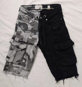 BOYS FRWD DENIM JEAN CARGO SHORTS BLACK GREY SIZE 8 CAMO SPLATTER - Picture 1 of 4
