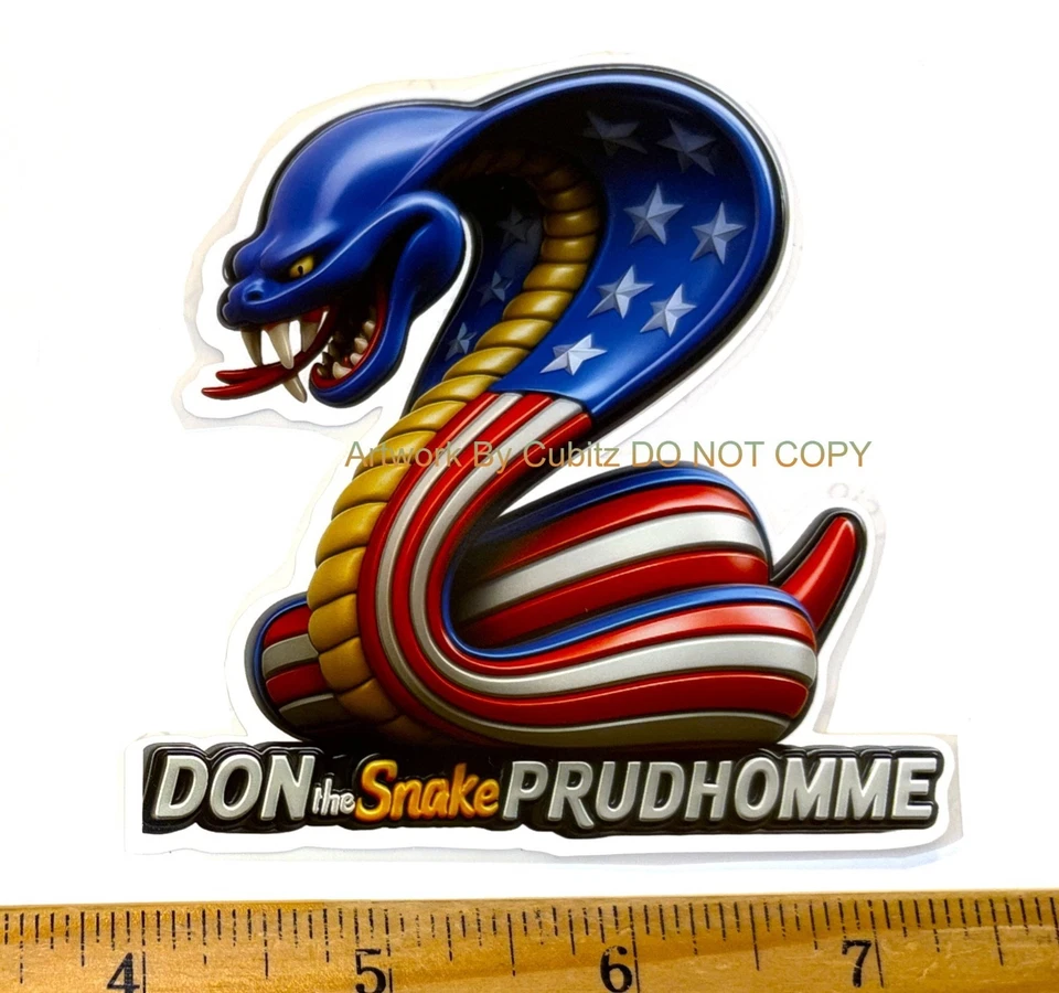 ¡NUEVO! Calcomanía adhesiva con logotipo de caricatura Don "LA SERPIENTE" Prudhomme rojo blanco y azul Foto 1 de 1