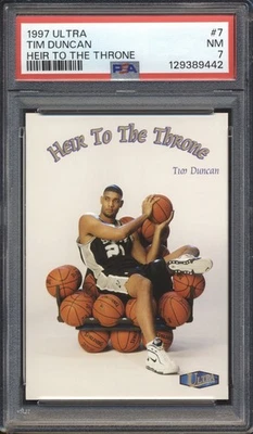 1997 Ultra Basquete HEIR TO THE THRONE Tim Duncan ROOKIE #7 PSA 7 SPURS QUASE PERFEITO PÁTIO - Imagem 1 de 2