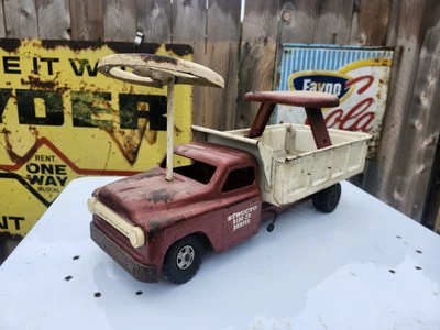 VTG Structo Metal Ride Er Dump Truck Ride On Toy Truck 1950s 1960s White Brown - Image 1 of 4