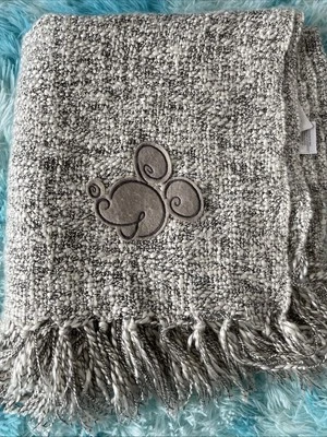 Disney Mickey Head Grey Chenille Type Throw Blanket With Tassels New - Image 1 of 4