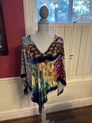 Poncho Hale Bob Talla Única Kimono Chal Capa Terciopelo Burnout Pavo Real Cuentas Seda Foto 1 de 4
