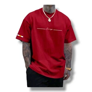 Men's T-shirt Casual Slim Fit Round Neck Short Sleeve With Letters - Picture 1 of 2