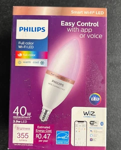 Philips 40W LED Light Bulb B12 Smart WIFI Full Color Changing Phone App 2.5 - 5K - Picture 1 of 8