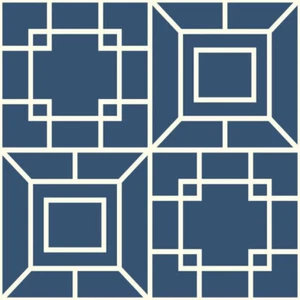 Ashford Toiles Geometric By York Wallcoverings Blue and White AF1969 - Picture 1 of 2