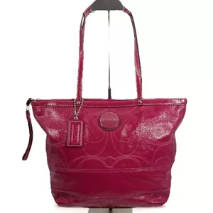 Coach Schultertasche Lackleder genäht C Signature Streifen F15142 beere pink - Bild 1 von 16