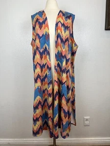 LuLaRoe Joy Sleeveless Long Vest Geometrict Print Orange Blue Multicolo Sz XL - Picture 1 of 6