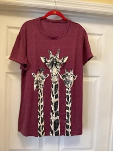 Nueva camiseta para mujer Beopjesk caprichosa estampado de jirafa roja talla XL - Imagen 1 de 6