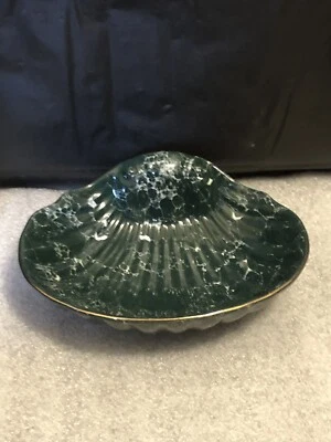 Seashell Bathroom Ceramic Soap Dish Dark Green with White Swirls - Image 1 of 4