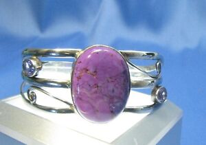 Southwest Sterling Silver Purple Turquoise Amethyst Cuff Bracelet 6.5”