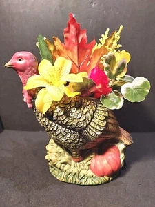 New Holland Bisque Old Turkey Floral Planter Centerpiece Figure Fine Details VTG - Picture 1 of 8
