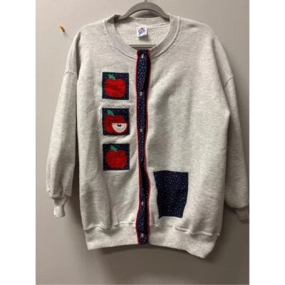 Jerzees Vintage Apple Patchwork Cuello Redondo Sudadera Novedad Linda Gris Talla XL Foto 1 de 4