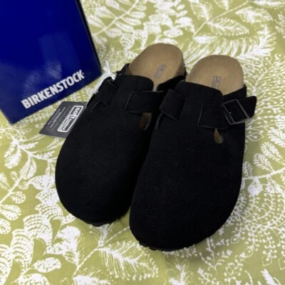 Birkenstock Boston Black Suede Leather Clog Shoes Soft Footbed Size 37-45 - Image 1 of 4