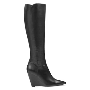 NINE WEST - VARIN, Black REAL leather knee high boots, 3.5" wedge heel, SZ 7 - Picture 1 of 6
