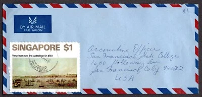 Singapore Stamps Air Mail Cover Sc# 149 $1 "Waterfront in 1861" [A31] - Image 1 of 2