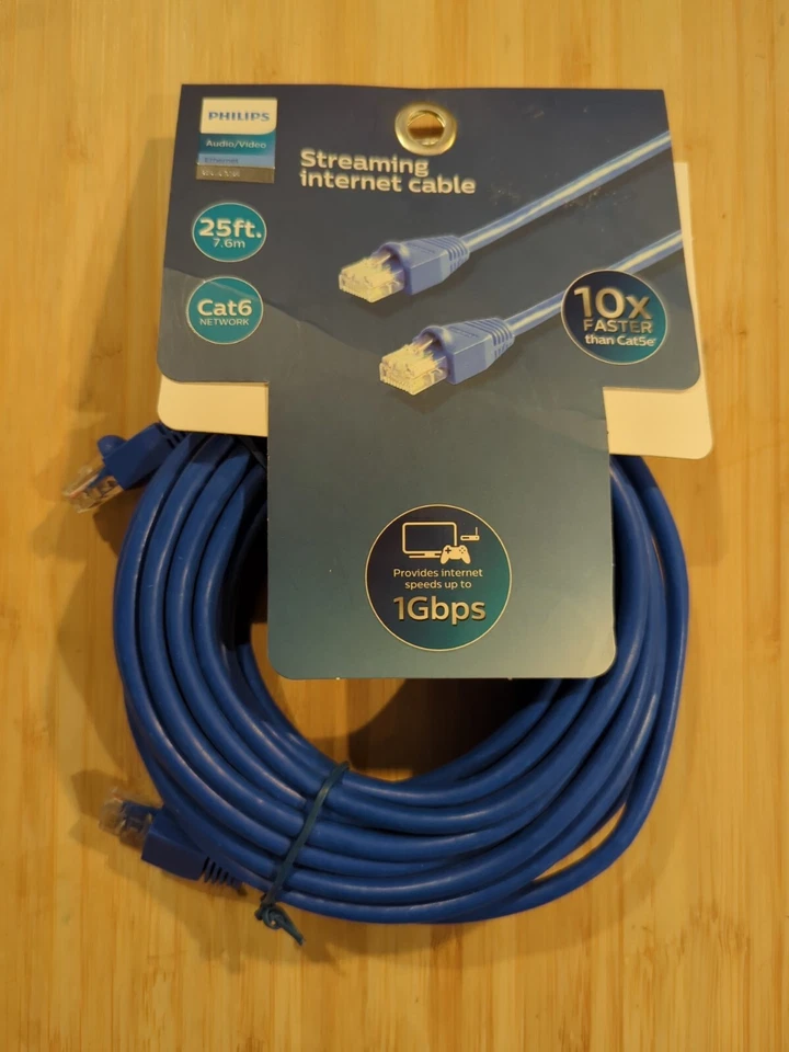 New Philips Cat 6 Ethernet Cable, 25 ft.  Blue 1 Gbps 250MHz High Speed Internet - Image 1 of 4