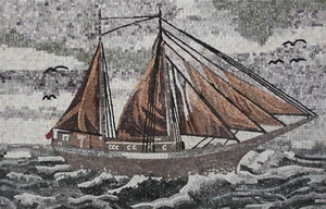 Ship Boat Wall Art Mural Marble Mosaic - Picture 1 of 1
