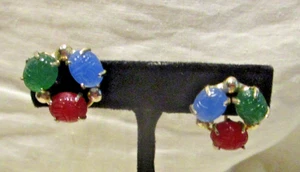 Ohrringe Glas Skarabäen Schraubverschlüsse Vintage goldfarben - Bild 1 von 10