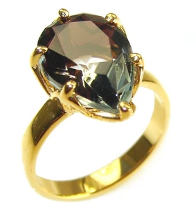 Watermelon Tourmaline Ring 925 Sterling Silver Gold Plated Pear Cut Size: 6.25 - Picture 1 of 4