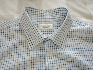 Camicia uomo Yves Saint Laurent XXL blu bianco quadri manica corta vestibilità regolare logo - Foto 1 di 6