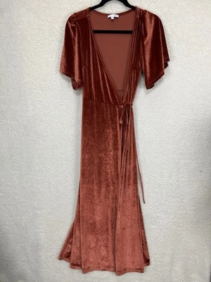 Maxi Vestido Para Mujer Baltic Born Meghan Terciopelo Envolvente Pequeño Terracota Foto 1 de 4