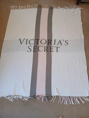 Victoria's Secret Lightweight Spell-out fringed Blanket Acrylic 50" X 60" Flaw - Image 1 of 4