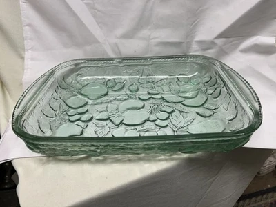 Vintage Libby Orchard Fruit Baking Dish 9x13 Casserole Oven-Proof  Green Glass - Image 1 of 2