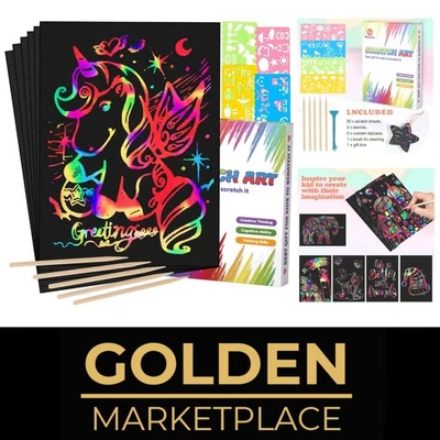 Scratch Art Papier Set Kinder 60Pcs Mehrfarbig Kreativ Bastel Geschenk - Bild 1 von 2