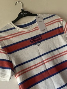 Marks and Spencer Boys Striped T-Shirt 11-12 Years 100% Cotton Knit - Picture 1 of 4