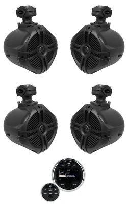 Rockville RGHR48A 4 Zone Marine Bluetooth Receiver+(4) 6.5" Black Tower Speakers - Image 1 of 4
