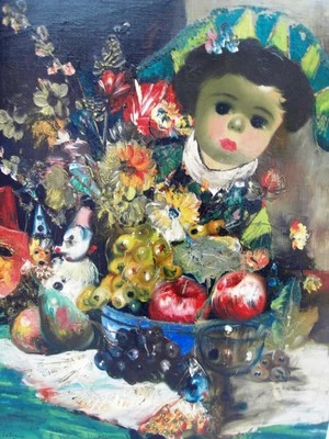 CALOGERO Jean (1922-2001) Grande HS/Toile de 1949 "ENFANT AUX POMMES /RAISINS -6 - Photo 1/4