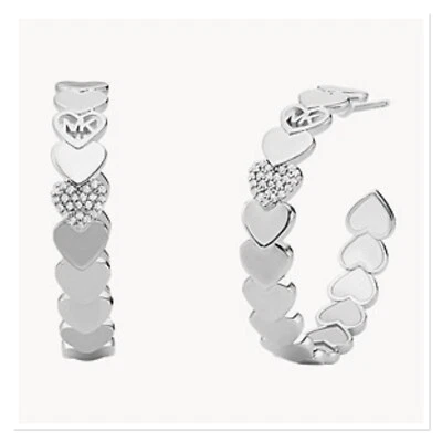 MICHAEL KORS Fashion MK Silver-Tone Brass Hoop Earrings - Image 1 of 4