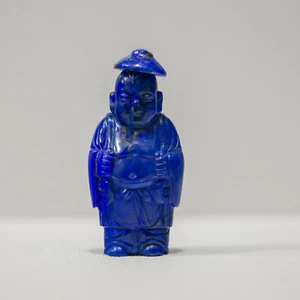 Vintage Chinese Buddha Lapis Lazuli Fish Hand Carved Snuff Bottle - 2" Height - Picture 1 of 10