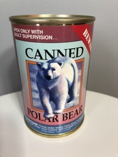 Canned Polar Bear Plush Fuzzy Polar Bear Toy Joke Gag Gift Canned In Canada NEW