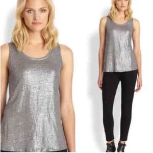 New Eileen Fisher Ash Silver Organic Linen Jersey Shimmer Top 2X - Picture 1 of 7