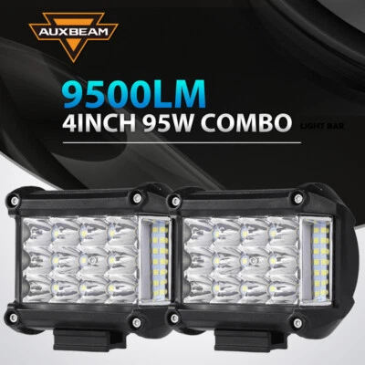 Tri-Row 4"inch Side Shooter LED Light Bar Offroad 4WD Driving Fog Lamp AUXBEAM