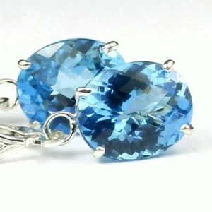 925 Sterling Silber Ohrstecker, Schweizer Blautopas, SE107 - Bild 1 von 6