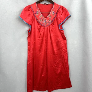 Vintage Vanity Fair Nightgown Womens Medium Slip Nylon Red Embroider Sissy READ - Picture 1 of 16