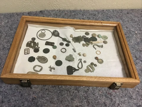 Lot of Antique and Vintage Dug Items in Case-Coins-Buttons-Great Assortment Cover