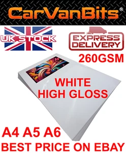 A4 A5 A6 PREMIUM PHOTO HIGH GLOSS WHITE PAPER QUICK DRYING FOR INKJET PRINTER - Picture 1 of 9