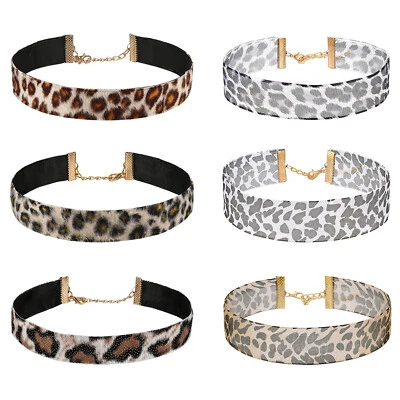 6pcs Choker Necklace set For Women Girls Leopard Print Velvet Collar Necklace - Image 1 of 4
