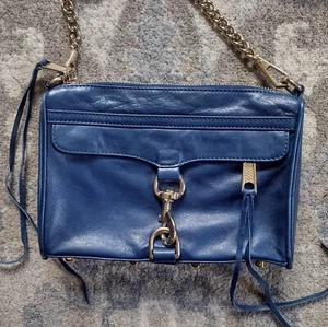 Rebecca Minkoff Mac Leather Crossbody Bag Blue/Gold Elegant Mini - Picture 1 of 12