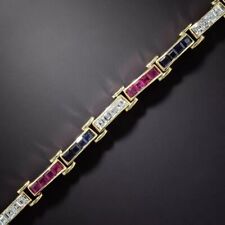 9Ct Princess Cut Sapphire Ruby Simulated Bracelet 925 Silver Gold Plated