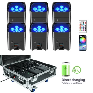 6X Rechargeable LED Par Lights w/Case App/WiFi /DMX RGBWA+UV DJ Stage Lighting - Picture 1 of 25