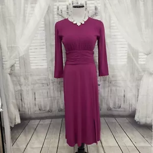 London Times Size 4 Solid Raspberry Purple 3/4 Sleeve Dress A-Line Crew Neck B16 - Picture 1 of 9