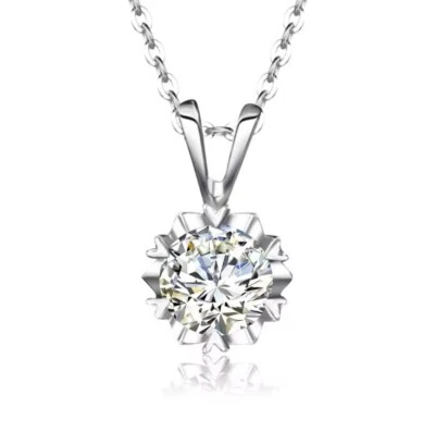 Collar colgante de oro blanco de 1 quilate VVS1 D pase de prueba de diamantes de compromiso creado en laboratorio Foto 1 de 3